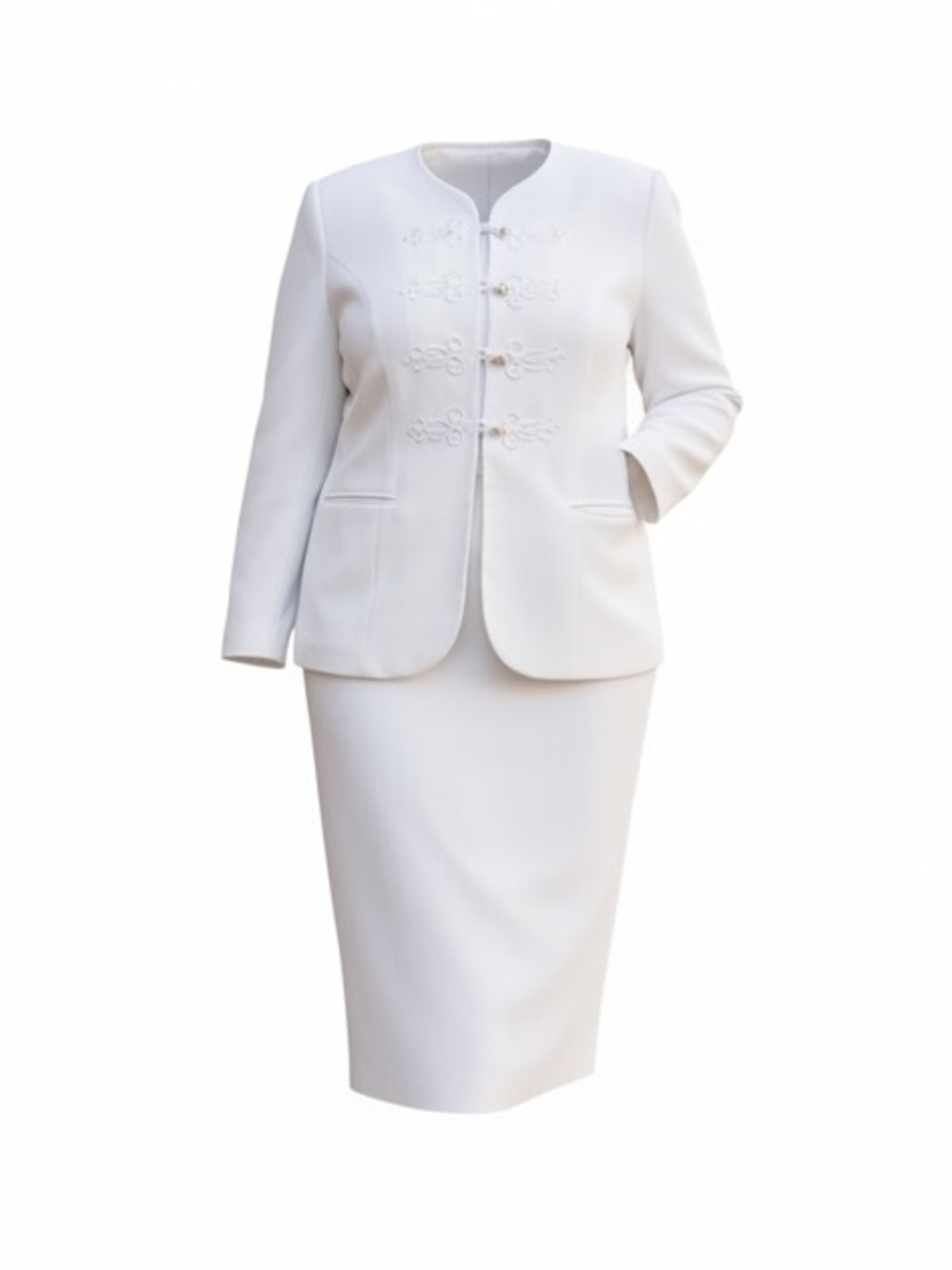 Ivory Embroidered Frogging Two-Piece Skirt Suit